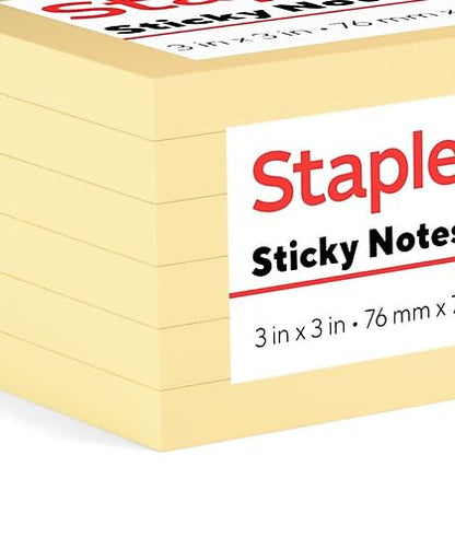 Staples Sticky Notes, 3" x 3", Yellow, Recycled Paper, 1800 Sheets – Eco‑Friendly Self‑Stick Notes for Home, School & Office - size: 3'' x 3'', style: 18 Pack