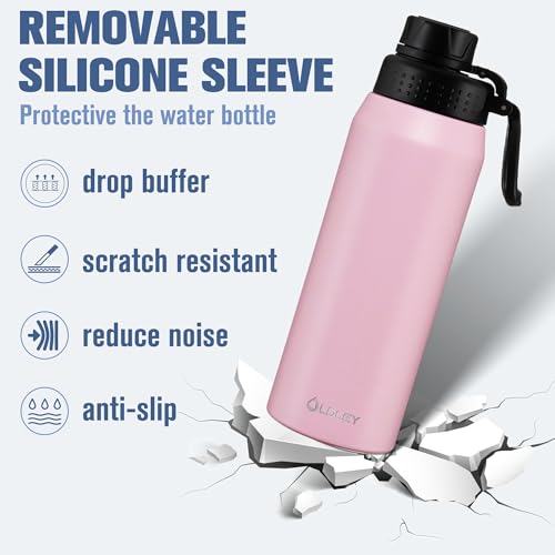 OLDLEY 24 oz Insulated Water Bottle With Straw, Stainless Steel Sports Water Cup Flask with 3 Lids(Straw, Spout and Handle Lid) Double Walled Travel Thermal Canteen Mug,No Silicone Base, Lavender Mist - color: Lavender Mist, size: 24 Ounces