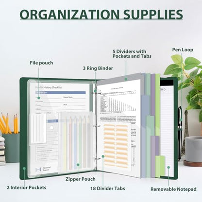 3 Ring Binder with Clipboard,1 Inch Binders with Notepad&5 Dividers with Pockets, Labels,PU Clipboards for School Office(Green,Letter Size) - color: Green, size: Letter Size - 1 Inch