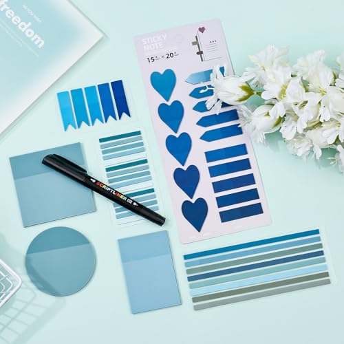 Temiary 1160 Sheets Transparent Sticky Notes Set with Pen for Bible Study | Sticky Note with Index Tabs Set for Annotating Journaling, Bible Study Book Annotation - color: Blue