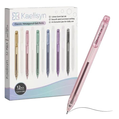 12 Pack 1.0mm Black Semi-Gel Ink Retractable Hex Rollerball Pens | Exclusive Import Semi-Gel Refill, Visible Ink Window, Non-Slip Hex Barrel, Proof Ink for Student, Nurse & Office Exam Writing