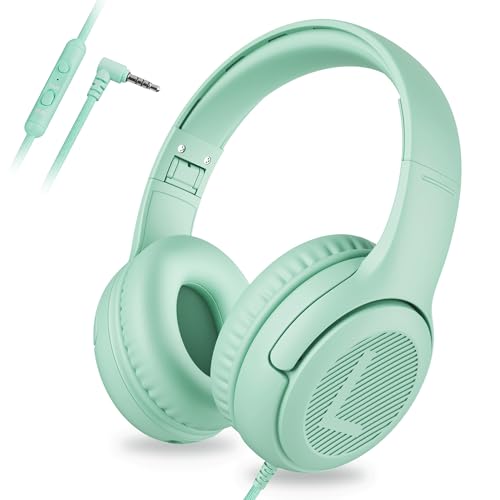 awatrue Kids Headphones for School Travel, 85/94dB Safe Volume Limit, 3.5mm Jack, HD Mic, Portable Wired Headphone with Shareport, Stereo Sound On-Ear Headphones for Toddler Kids Girls Boys Green - color: Green