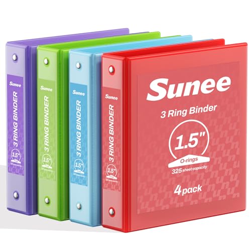 SUNEE 1.5 Inch Binders 3 Ring 4 Pack, 1 1/2 Inch Classic 4-Color Binder Set (8.5x11 Inches) for Office, School or Home Supplies - color: Classic Assortment, size: 1.5 Inch, style: 4 Pack