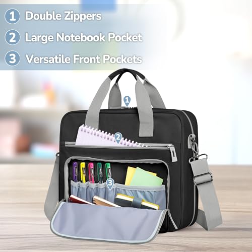 YARWO 2026 Upgraded Zipper Binder 3 Ring Binder Bag with Pencil Pouch | 500 Sheets Capacity, 5-Tab Expanding File Folder, 14” Laptop Padded Sleeve, Shoulder Strap, for College, Office, Home, Black - color: Black