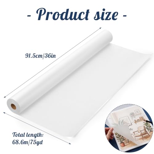 Tracing Paper Roll 36in x 75yd, White Trace Paper Pattern Paper Translucent Tracing Paper for Sewing, Drawing, Sketching, Gift Wrapping - size: 36in x 75yd