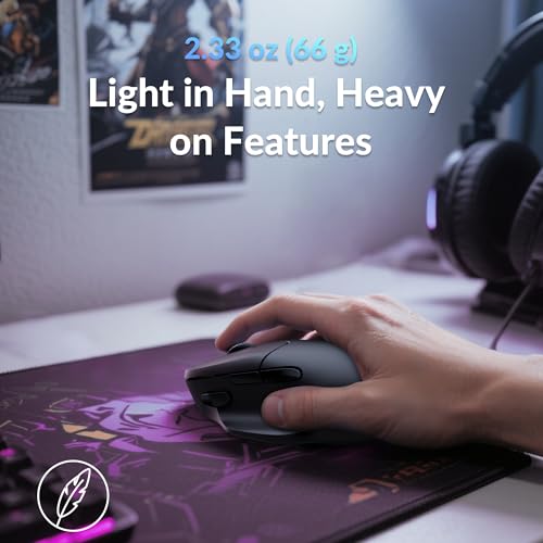 Keychron M7 8K Wireless Mouse, 30K DPI Optical Computer Mice, 2.4 GHz/Bluetooth/Wired with Macro Button 66g Lightweight Ergonomic, Up to 140 Hours Worktime for Laptop macOS/Windows - Black - color: Black, style: 8K Polling Rate