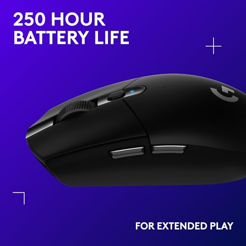 Logitech G305 Lightspeed Wireless Gaming Mouse, Hero Sensor, 12,000 DPI, Lightweight, 6 Programmable Buttons, 250h Battery, On-Board Memory, Compatible with PC, Mac - Black | Hero Sensor 12, Lightspeed 1ms Wireless, Up to 250h on 1xaa, 6 Programmable Butt