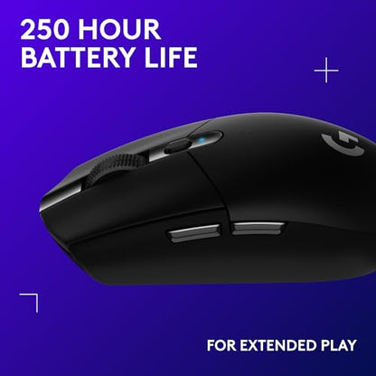 Logitech G305 Lightspeed Wireless Gaming Mouse - Black | Hero Sensor 12, Lightspeed 1ms Wireless, Up to 250h on 1xaa, 6 Programmable Buttons, 99g with Battery - color: Black, style: Classic