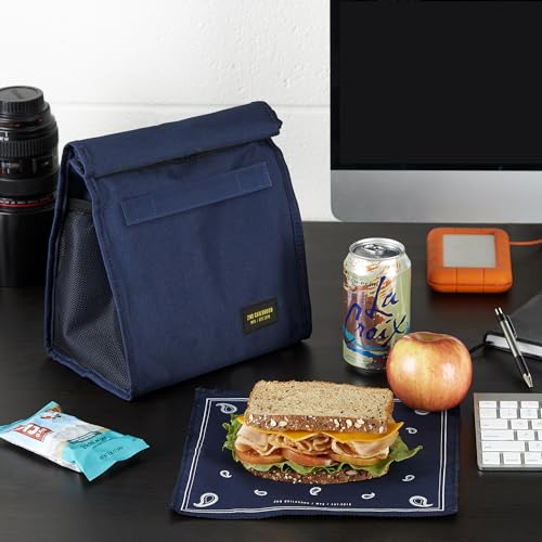 2nd Childhood Insulated Lunch Bag for Men, Durable & Reusable, Blue | Slim lunch bag with carry handle, two mesh side pockets and a back slip pocket; insulated liner keeps food cool - color: Blue