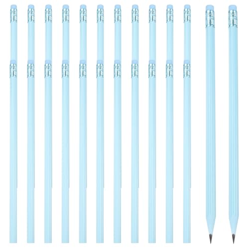 PATIKIL Round Pencils, 24 Pcs Triangle HB Graphite Pencil Wooden Pencils with Eraser for Classroom Office Writing Drawing Supplies, Blue - color: Blue, size: 1 Count (Pack of 24)
