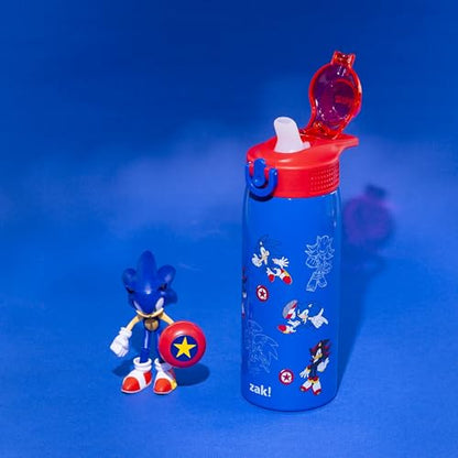 Zak Designs Sonic the Hedgehog Sage Kids Water Bottle For School or Travel, 19oz Stainless Steel Water Bottle With Straw, Handle, and Leak-Proof, Pop-Up Spout Cover (Sonic & Shadow) - color: Sonic the Hedgehog (Sage)