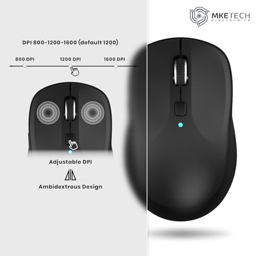 Wireless Computer Mouse - Full-Size 2.4G USB Receiver Mouse, 6 Buttons with Back/Forward, 3 DPI Levels, Lightweight, Ambidextrous Design, Black (MKE 410)