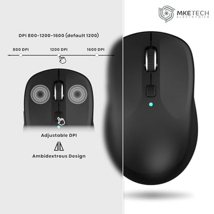 Wireless Computer Mouse - Full-Size 2.4G USB Receiver Mouse, 6 Buttons with Back/Forward, 3 DPI Levels, Lightweight, Ambidextrous Design, Black (MKE 410)