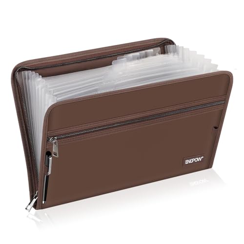 ENGPOW Accordion File Organizer,Fireproof 13 Pockets Expanding File Folder,Document Organizer Folder with Zipper＆Labels,Portable Home Travel Safe Storage for Letter A4 Files and More,Brown - color: Brown, size: 13 Standard Pockets