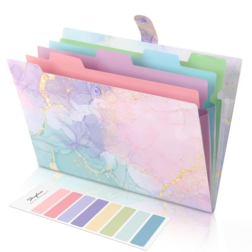 SKYDUE Expanding File Folder with 5 Pockets, Cute Accordion File Organizer, Letter Size Filing Folder, Letter Size Folders for Documents, School Office Supplies Marble Pink - color: Marble Pink