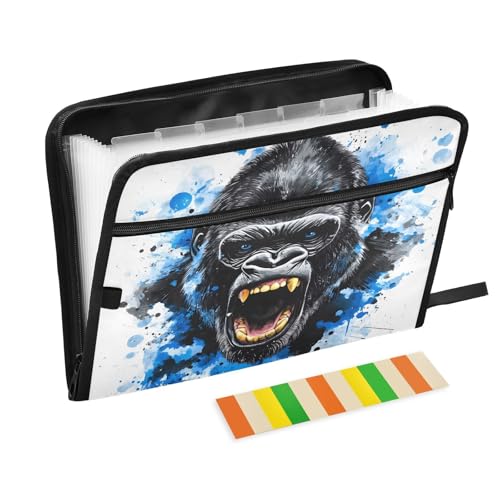 Expanding File Folder King Kong Blue Face Accordion File Organizer 13 Pockets Document Organizer with Zipper Labels A4 Letter Office Storage - color: Multi24
