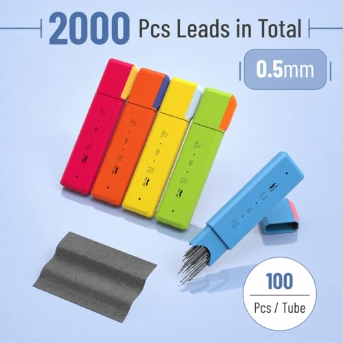 Mr. Pen- 0.5 mm Lead Refills for Mechanical Pencils, 20 Pack | 2000 pcs (100 per Tube), Black, HB Graphite Lead Bulk, Standard Mechanical Pencil Refills for Drawing and Sketching - size: 0.5mm 2000 pcs