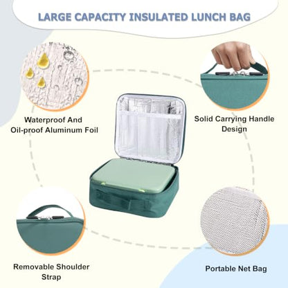 Bento Lunch Box for Kids with 8oz Soup Thermo Leak-Proof Lunch Food Containers with Snack Sauce Container for Kid Girls Boys to School, Green Bag - color: Green Bag