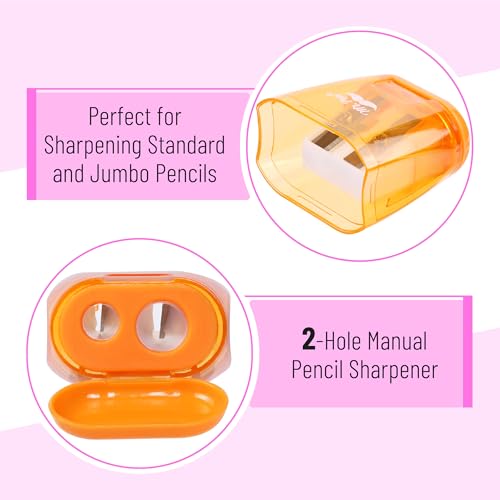 Mr. Pen- Pencil Sharpeners Manual, 24 Pack, Dual Hole, Colorful | Bulk Handheld Pencil Sharpener, Compatible with Standard and Jumbo Pencils, Snap-on Lid, Stainless Steel Blade