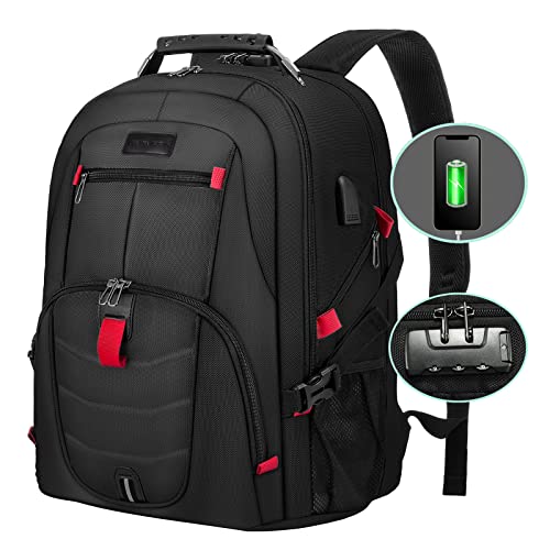 LOVEVOOK Large Backpack for Men 18 inch Heavy Duty Backpack Big Travel Backpack Large Capacity Laptop Backpack with USB Port Waterproof for Business Work (18.4 inch,Black) - color: Black, size: 18.4 inch