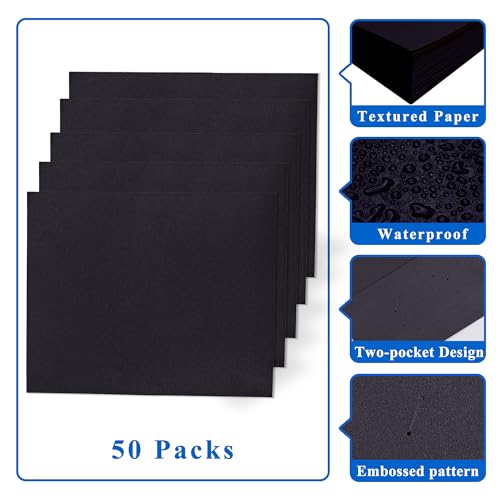 Zzrywuty 50 Packs Two Pocket File Folders with Business Card Slot,Letter Size,Holds 100 Sheets for School,Office,Business,Black - color: Black-50pcs
