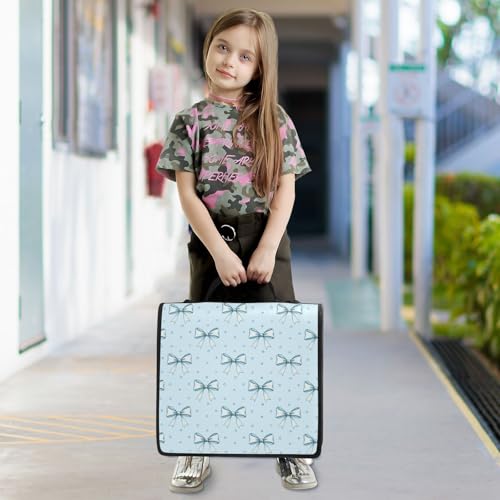 Blue Bow Dots Print Custom Zipper Binder Bag 3 Ring with Shoulder Strap & Handle Personalized Binder Bag Expandable File Folder for School - color: Multi-bow Blue Dots