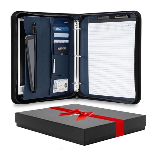 Forevermore Portfolios Portfolio Organizer - 3 Ring Binder with Notepad - 1.5 Inch Rings - Zippered Storage Pockets for Papers, Travel Documents, Presentation Folder, Cards, Passport, Tickets - Blue - color: Blue, size: 1.5-inch Permanent Ring Binder, sty