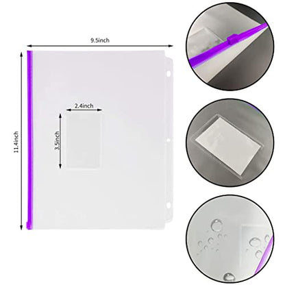 YoeeJob 8 Packs 3-Hole Clear Zipper Binder Pockets, Binder Insert Pages with Card Slots Suitable for School or Office to Organize Document, Black - color: Black-8 Packs
