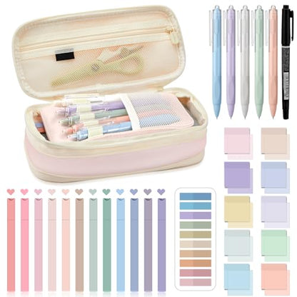 Jutom 39 Pcs Aesthetic Book Annotation Kit Highlighter with Case Bag Gel Pen Transparent Sticky Note Taking Bible Supplies(Pink,Cute Style) - color: Pink, style: Cute Style