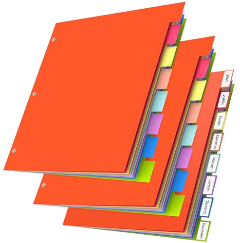 HABGP 24Pcs/3 Set 8 Tab Dividers for 3 Ring Binder, 24 Pcs Multicolor 3 Ring Binder Dividers with Tabs, Page Folder Dividers, Plastic Tabbed File Dividers with Tabs, Three Ring Binder Index Dividers - size: Multicolor 3 set (24 pcs)