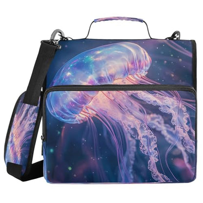 3 Ring Zipper Binder Ocean Beach Sea Jellyfish Binders Bag with Shoulder Strap 500 Sheets Paper Organizer Trapper Keeper Documents Storage File Folder for School Office - color: A938
