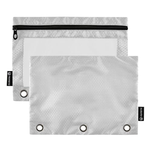 Gredecor Binder Pencil Pouch 3 Ring Grey Zipper Pencil Pouches Case 2 Pack Clear Binder Organizer for School Office - color: Grey