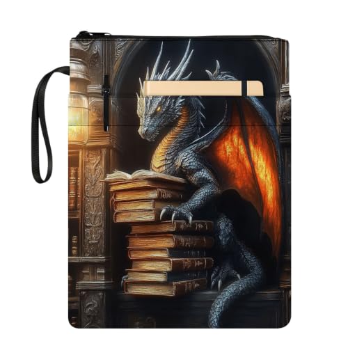 Padded Book Sleeve with Zipper & Front Pocket, Fabric Book Cover | Fantasy Book Dragon Gothic11.4"x8.7" Washable Canvas Pouch for Hardcovers, Tablets & Reading Accessories - color: Fantasy Book Dragon Gothic