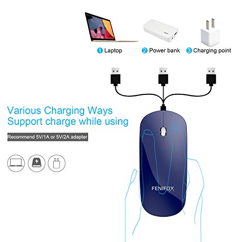 FENIFOX Bluetooth Mouse Slim, Whisper-Quiet Mini Flat Portable Mobile Mice Rechargeable Compatible with Laptop,PC,Android Windows Tablet (Deep Blue) - color: blue