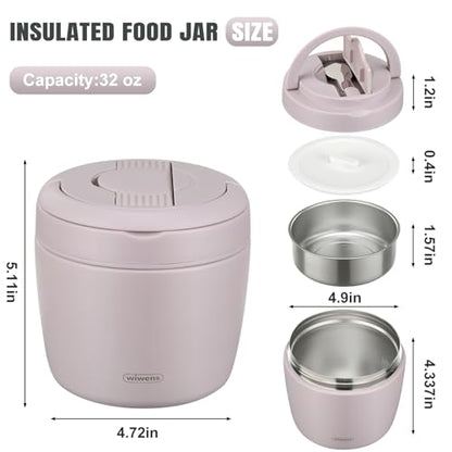 wiwens Thermo Food Jar for Hot Food Adults 32OZ Soup Thermo Lunch Containers Wide Mouth Vacuum Insulated Stainless Steel Leakproof Bento Box with Spoon (Purple) - color: Purple