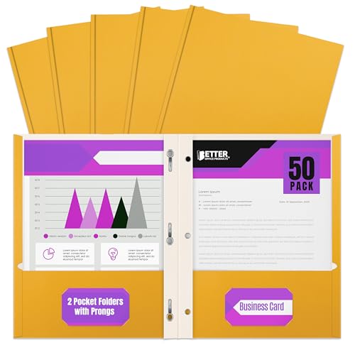Better Office Products Dark Yellow 2 Pocket Folders with Prongs, 50 Pack, Letter Size, Matte Texture, 8.5 x 11 Inch - color: Dark Yellow