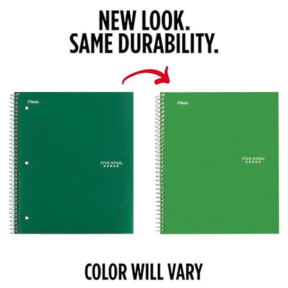 Five Star Spiral Notebook Plus Study App, 1 Subject, College Ruled Paper, 100 Sheets, 8-1/2" x 11", Forest Green (72055)
