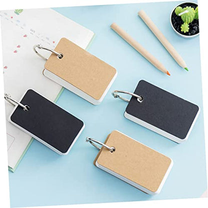 4pcs Blank Flashcards with Binder Ring Practical Memory Cards for Note Taking and Studying Loose-Leaf Notepads for DIY Projects Black and Kraft Paper Covers - size: 7.00X4.00X3.00CM