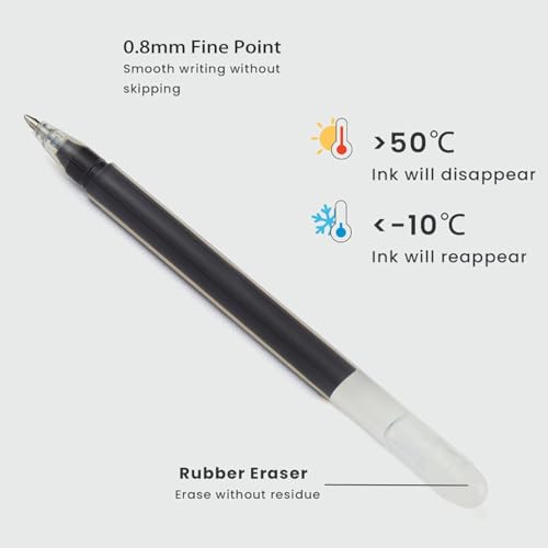 Volcanics Black Erasable Gel Ink Pens 20 Pack – Smooth Writing Heat Erasable Gel Pens with Cap, No Refill Needed, No Smudge, Ideal for School, Office, Journaling, Sketching, Note Taking - color: Black