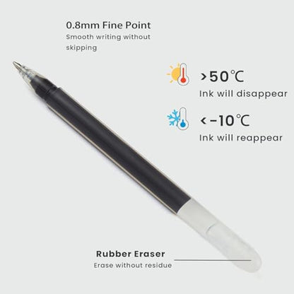 Volcanics Black Erasable Gel Ink Pens 20 Pack – Smooth Writing Heat Erasable Gel Pens with Cap, No Refill Needed, No Smudge, Ideal for School, Office, Journaling, Sketching, Note Taking - color: Black