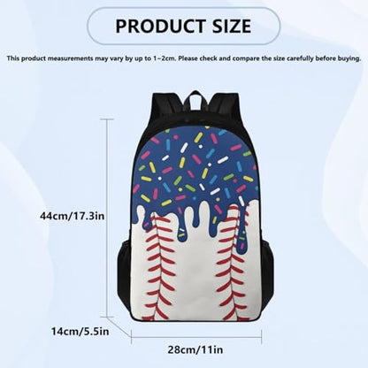 Navy Baseball Backpack for Boys 8-12 4 Piece Kids Ice Cream Backpack with Lunchbox Reinforced Pencil Case Water Bottle Slot Back to School Practical Gifts - color: Navy