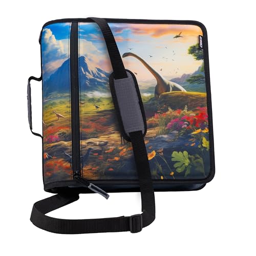 Case-it Mighty Zip Tab School Zipper Binder | 3-Inch O-Rings, 600-Sheet Capacity, 5-Subject Expanding File Folder, Multiple Pockets & Storage Organizer, Shoulder Strap | D-146 Dinosaur Mountain - color: N Dinosaur, size: 1 Pack