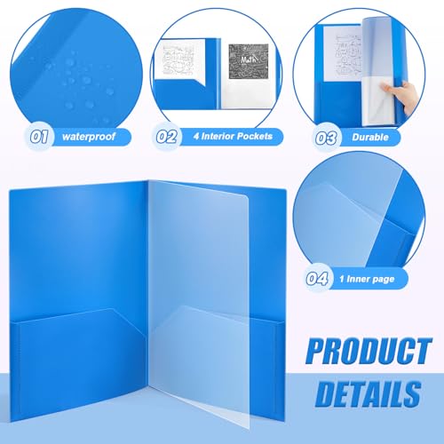 Colarr 6 Pcs Plastic Multi Pocket Folders Bulk Heavy Duty Folders, Paper Document Project Organizer for Back to School, School Supplies, Classroom, Office Home(4 Pockets,Blue) - color: Blue, style: 4 Pockets