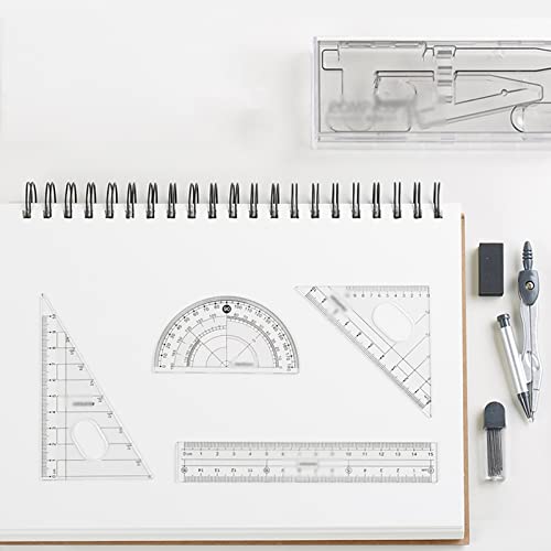 Math Geometry Compass Metal Compass with Rectangle Box Math Geometry Kit Set for Student and Engineering Drawing 0.7mm Mechanical Pencil(A)