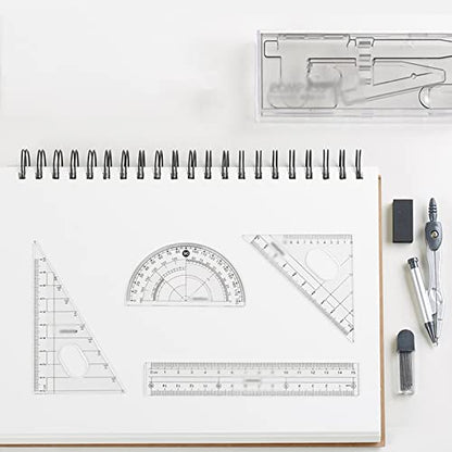 Math Geometry Compass Metal Compass with Rectangle Box Math Geometry Kit Set for Student and Engineering Drawing 0.7mm Mechanical Pencil(A)