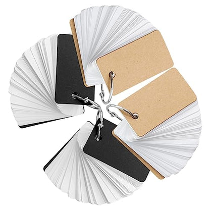 DOITOOL 4pcs Blank Flashcards Notepad with Binder Rings Simple Style Memo Cards for Students Portable Memory Cards for Note Taking and Learning Black Kraft Paper - size: 7.00X4.00X3.00CM