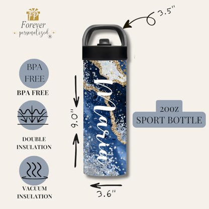 Custom Leakproof Water Bottle 20oz| Gym Tumblers| Running Cup| Adult Tumbler| Marble Sport Bottle (Blue and Gold) - color: Blue and Gold