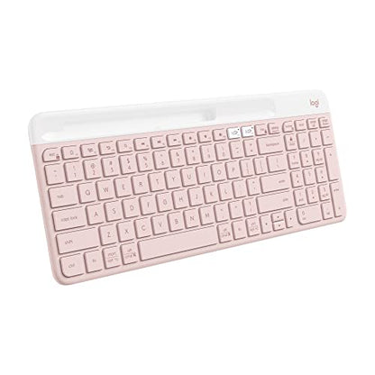 Logitech K585 Multi-Device Slim Wireless Keyboard, Built-in Cradle for Device; for Laptop, Tablet, Desktop, Smartphone, Win/Mac, Bluetooth/Receiver, Compact, Easy Switch, 24 Month Battery - Rose | Slim Keyboard with Built-in Phone Cradle, Easy-Switch for