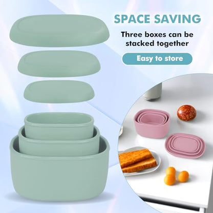 Anatole Silicone Food Storage Containers Set of 3 Lunch Box Bento with Lids BPA Free Dishwasher Microwave Oven Freezer Safe (6.7oz, 10oz, 20oz) - color: 3 Pack - Green