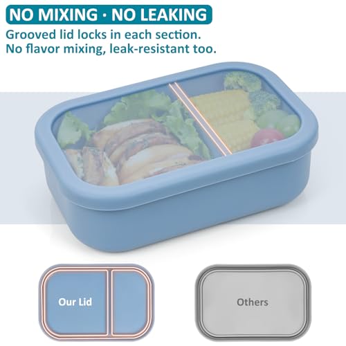 100% Silicone Bento Box Adult with 2 Compartments, 32oz, Reusable Divided Lunch Box Meal Prep Containers for Entree and Side Food Snack Storage, BPA-Free Plastic-Free, Microwave Dishwasher safe, Blue - color: Green | 32oz | 2-Compartment